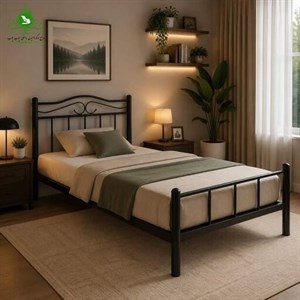 تخت خواب یک نفره چوب و فلز مدل عروس بدون تشک مبلمان آپادانا مدل 602623