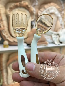 قاشق و چنگال تمام سیلیکونی قاب دار Baby Crown