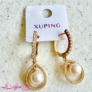 گوشواره زنانه ژوپینگ طلایی نگین‌دار مدل مروارید کد 5991