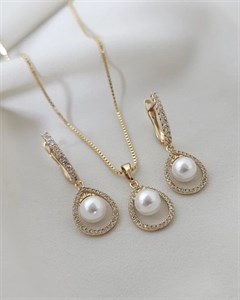 نیم ست نگینی آویز مروارید ژوپینگ (با زنجیر)