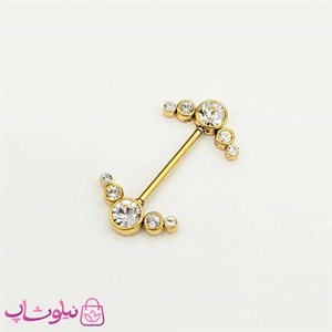 پیرسینگ سینه (نیپل) طلایی نگین‌دار کد 998 