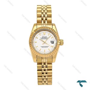 ساعت رولکس زنانه طلایی صفحه سفید خطی اسمال Rolex-6637-L