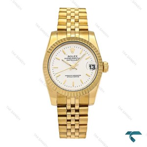 ساعت زنانه رولکس طلایی صفحه سفید متوسط Rolex-6636-L