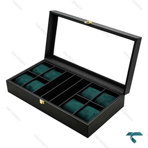 باکس چرمی چندتایی ساعت و عینک مشکی سبز Watches-Box-8-7817-U