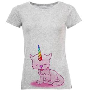 تی شرت آستین کوتاه زنانه طرح گربه تک شاخ کد S281 