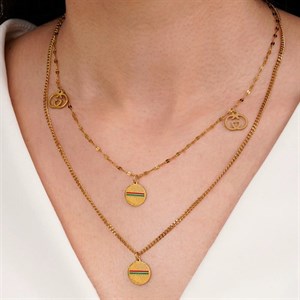 گردنبند GUCCI گوچی چند لاین استیل طلایی