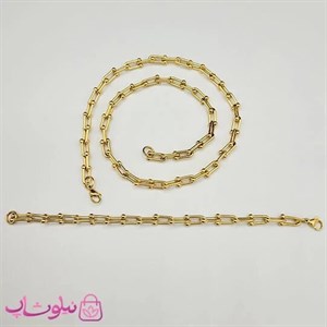 ست گردنبند و دستبند زنانه تیفانی طلایی استیل کد 6918
