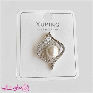 پلاک زنانه ژوپینگ نقره ای رنگ طرح مروارید سفید کد 2291