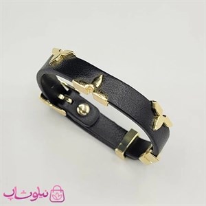 دستبند زنانه لویی ویتون مدل چرم استیل مشکی کد 500