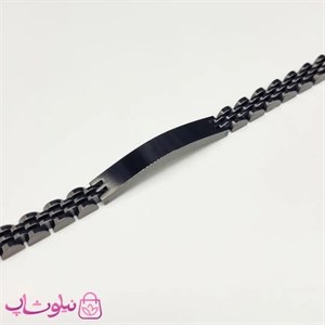 دستبند مردانه رولکس فول مشکی پلاک دار استیل کد 6991