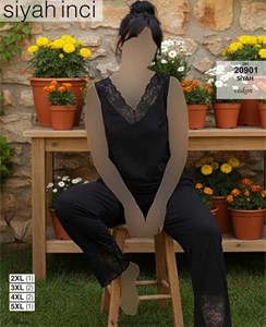 تاپ شلوار مشکی بیگ سایز سیاه اینجه کد 20901