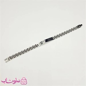 دستبند مردانه رولکس فول نقره ای پلاک دار استیل کد 6991