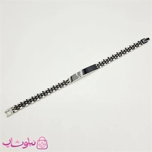 دستبند مردانه رولکس مشکی نقره ای پلاک دار استیل کد 6991