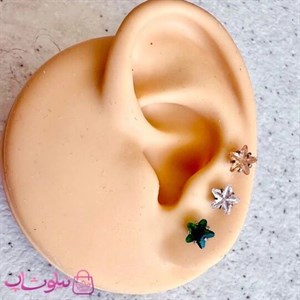 پیرسینگ گوش پایه نقره ای مدل ستاره نگین رنگی کد 599