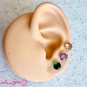 پیرسینگ گوش پایه نقره ای مدل دایره نگین رنگی کد 599