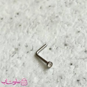 پیرسینگ بینی L شکل نگین ریز سفید نقره ای رنگ کد 238