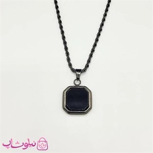 گردنبند سنگ اونیکس مشکی با زنجیر طنابی مشکی کد 390