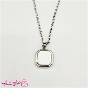 گردنبند سنگ اونیکس سفید با زنجیر طنابی نقره ای کد 390 