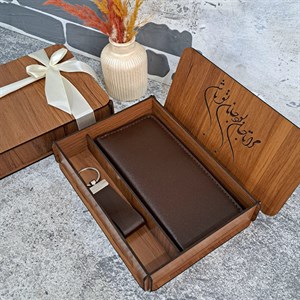 ست هدیه چرم کیف پول چرم مردانه دستی چرم طبیعی ساده