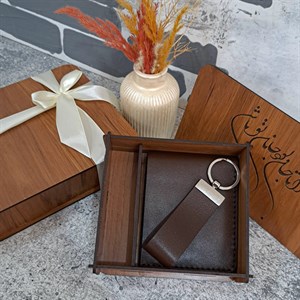 ست هدیه چرم کیف پول چرم مردانه جیبی 2 لت چرم طبیعی ساده