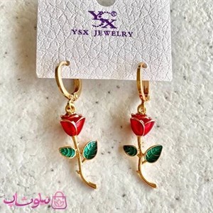 گوشواره زنانه YSX مدل گل رز قرمز کد 3591