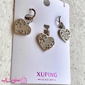 نیم ست زنانه ژوپینگ طرح قلبی نقره ای رنگ کد 5991 