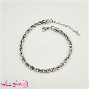 پابند زنانه طنابی استیل نقره ای عرض 4 میل کد 1791