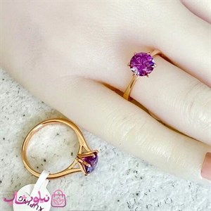 انگشتر زنانه ژوپینگ طلایی مدل سولیتر نگین بنفش کد 2391