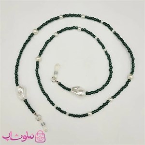 بند عینک زنانه دستساز برند N&SH مدل مروارید و کریستال سبز تیره کد 120