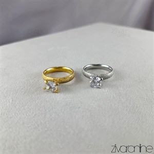 انگشتر زنانه تک نگین طلایی شاینی 30284 