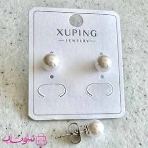 گوشواره میخی ژوپینگ نقره ای رنگ مدل مرواریدی سفید قطر 7 میل کد 1391