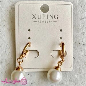 گوشواره زنانه ژوپینگ با آویز مروارید سفید قطر 8 میل کد 3491
