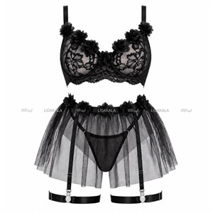 ست دامنی گل‌دار رنگ مشکی برند هارنی کد 8030