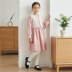 پیراهن جلیقه دخترانه گیپور رز