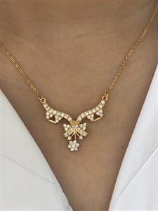 گردنبند جواهری گل و بوته طلایی 