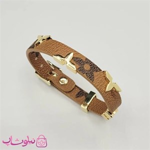 دستبند زنانه لویی ویتون مدل چرم استیل قهوه ای روشن طرحدار کد 500