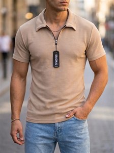 تیشرت نیم زیپ کرمی پارچه مراکشی فول کش گرم بالا درجه یک