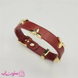 دستبند زنانه لویی ویتون مدل چرم استیل زرشکی کد 550