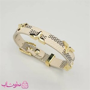 دستبند زنانه لویی ویتون مدل چرم استیل سفید طرحدار کد 500