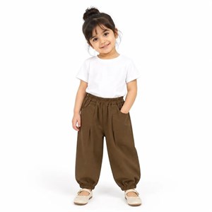 شلوار بالنی دخترانه کتان قهوه ای