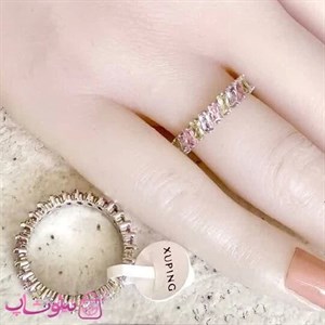 انگشتر زنانه ژوپینگ مدل تنیسی نقره ای با نگینهای سفید صورتی کد 5491