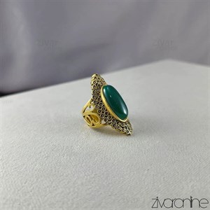 انگشتر زنانه طلاروس طرح عقیق نگین سبز 30295