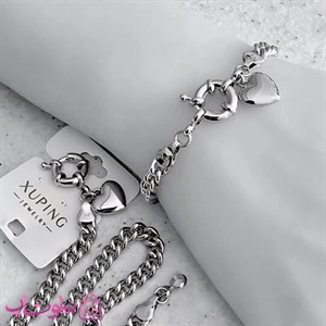 دستبند زنانه ژوپینگ مدل کارتیه نقره ای با آویز قلب کد 5491 