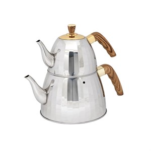 کتری قوری استیل نیکولو دسته بغل چوبی کد 3230