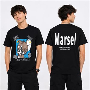 تیشرت بلند مردانه کبریتی مشکی طرح جری (Marsel) وارداتی