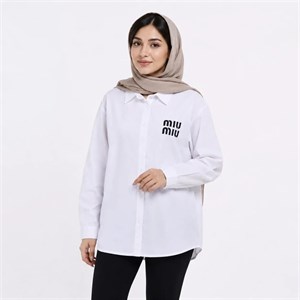 مانتو نخی زنانه طرح MIUMIU یقه انگلیسی سفید وارداتی