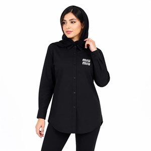 مانتو نخی زنانه طرح MIUMIU یقه انگلیسی مشکی وارداتی