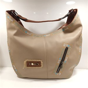 کیف شانه ای زنانه طرح مشک سنتی کرمی