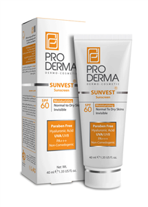 کرم ضد آفتاب و مرطوب کننده با SPF60 بدون رنگ SUNVEST پرودرما Cinere Sunscreen Cream 