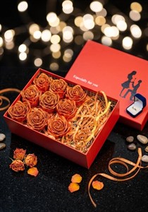 باکس نارنجی ولنتاین گل رز ابدی نارنجی شاین هدیه تولد